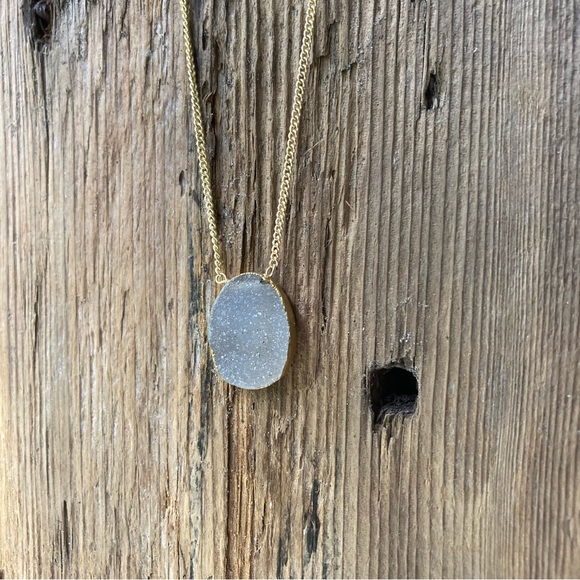 Gold Toned Druzy Stone Pendant Necklace - Picture 2 of 4
